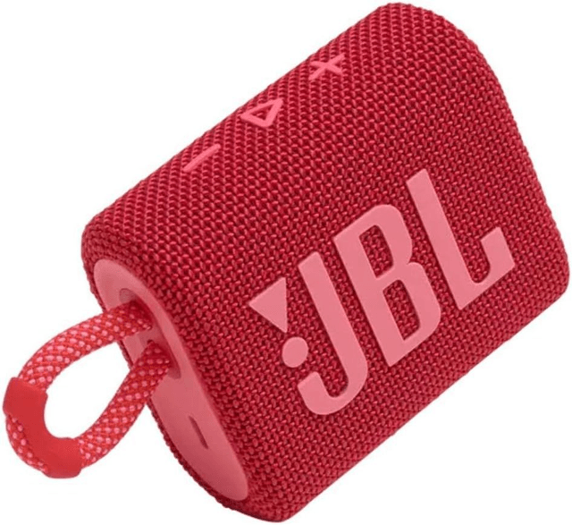 JBL GO 3 draadloze, draagbare Bluetooth luidspreker met geïntegreerde lus voor onderweg, USB C-oplaadkabel rood