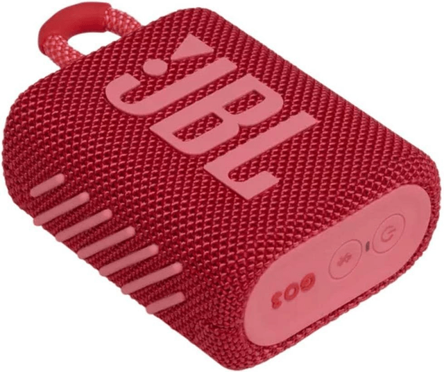 JBL GO 3 draadloze, draagbare Bluetooth luidspreker met geïntegreerde lus voor onderweg, USB C-oplaadkabel rood